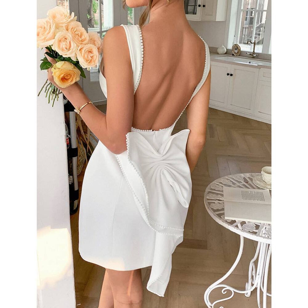 NWT Ember Loom Mini Dress Women Size Small White Sleeveless Open Back Feminine